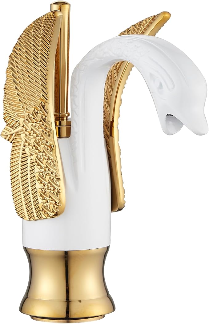 Bathroom Faucet White Mixed Gold Swan Single Handle 1 Hole Bathroom Vanity Faucet Basin Tap Deck Mount Lavatory