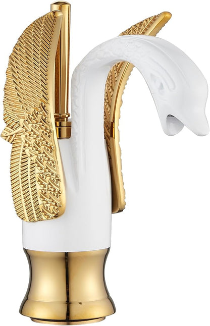 Bathroom Faucet White Mixed Gold Swan Single Handle 1 Hole Bathroom Vanity Faucet Basin Tap Deck Mount Lavatory