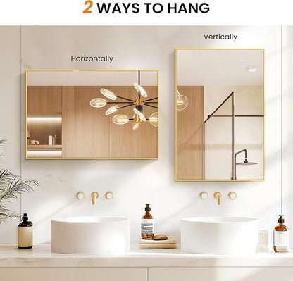 Bathroom Vanity Mirror for Wall 2Pack 36"x24" Bathroom Mirror for Over Sink | HD Shatterproof Glass, Rectangular Metal Frame, Horizontally or Vertically, Mirror for Bathroom, Living Room, Entryway(Gold)