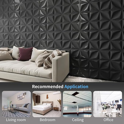 Art3d Decorative 3D Wall Panel, 32 Sq.FT PVC Interior Wall Decor for Living Room, Bedroom, Lobby, Office, Shopping Mall, Black