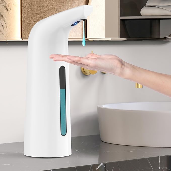 Automatic Liquid Soap Dispenser, 4-Level,13.5oz Touchless | Plastic,400ml White Electric Battery Operated Hand & Dish Countertop Soap Dispensers with Sensor for Bathroom,Kitchen Sink