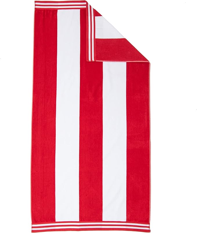 Superior Cotton Nautical Stripe Beach Towels, Colorful Towels for Adult, Kid, Pool, Swimming, Sand, Travel, Large Oversized, Absorbent, Fast Drying, Bath Basics, Cabana Collection, 1 Piece, Red