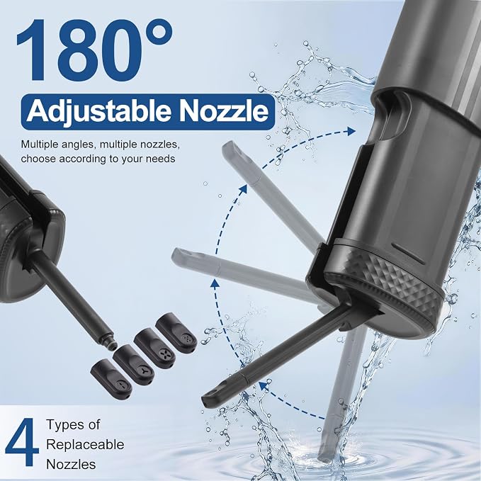 Portable Bidet for Travel, IPX7 Electric Travel Bidet 210ml 4 Nozzles | LED Display, 2 Modes & 3 Pressure Levels, 180° Adjustable, Replacement Nozzles,USB Rechargeable,for Women Men Cleaning,Black