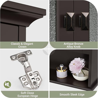 Bathroom Medicine Cabinet Wall Mount, Above Toilet Storage Cabinet with Tempered Glass Door and Buffering Hinge Wall Cabinet Bathroom Organizer Over The Toilet Storage Cabinet (Espresso)