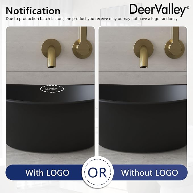 DeerValley DV-1V0011 Horizon Black Bathroom Sink, 16"x13" Oval Bathroom Vessel Sink Above Counter Vanity Ceramic Sink