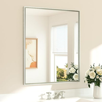 Brushed Nickel Mirror for Bathroom Sink 30" x 36" Beveled Frame Brushed Nickel Vanity Rectangle Mirror for Bathroom Wall, Modern Farmhouse, Tempered Glass, Shatterproof, Stronger Frame