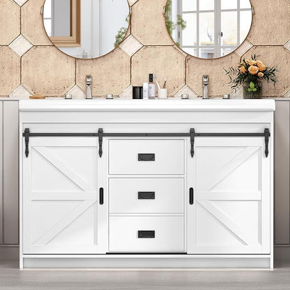 48 inch Bathroom Vanity with Sink,Double Bathroom Vanity with Sink Combo,Farmhouse Bathroom Vanity with 2 Sliding Doors&2 Drawer,White,48”*19.7“*35.5”