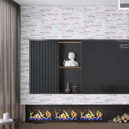Peel and Stick Backsplash for Kitchen | Self-Adhesive Metal Silver White Marble Subway Tiles | Decorate Kitchen Laundry Fireplaces, 10PCS