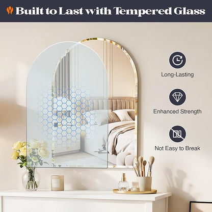 Frameless Bathroom Mirror, 24x32 Arched Vanity Beveled Wall Mirror | Arch Wall Mounted Bathroom Mirrors for Over Sink, Bedroom, Entryway, 15 MM Beveled Edge, HD Tempered Shatterproof Glass