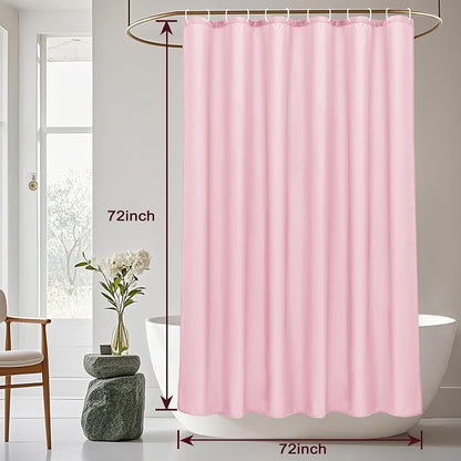 AooHome Standard 72x72 inch Shower Curtain Liner, Durable Polyester Solid Color Shower Curtain with Hooks, Weighted Hem, Water Repellent, Pink