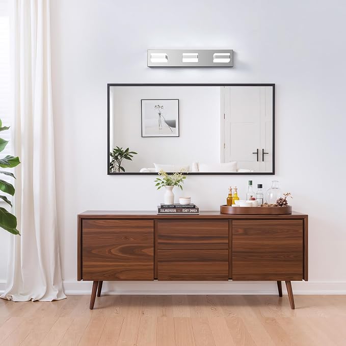 Bathroom Lighting Fixtures Over Mirror, 3 Light Silver Vanity Light | Cool White, 5000K, Modern Vanity Wall Lights for Bath, Dressing Room, Restroom, 21.6 inch