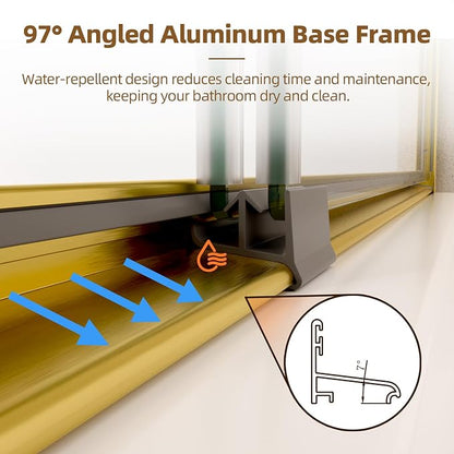 Royal Guard Double Sliding Shower Door,44-48" W x 70" H，Brush Gold | Shower Doors with 6mm Clear SGCC Tempered Glass,Bypass Shower Enclosure,Nano Coating Easy Clean&Waterproof&Adjustable Width