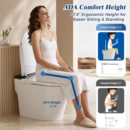 Smart Toilet with Bidet Built-In, Auto Flush, Auto Open/Close Lid, Foot Sensor, Heated Seat, Warm Water Wash, Warm Air Dryer, Deodorizer, Night Light, Remote Control (White)
