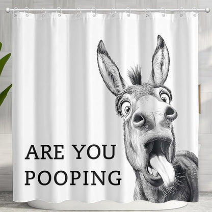 Funny Donkey Shower Curtain Rustic Farmhouse Shower Curtains for Bathroom Black and White Fun Cute Animal Wildlife are You Pooping Waterproof Fabric Bath Curtain Decor 72 X 72 Inch