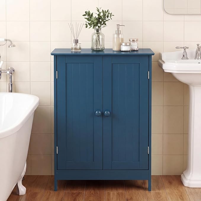 GIANTEX Storage Cabinet with Doors and Shelves - Freestanding Storage Organizer with Anti-Tipping Device, Entryway Storage Unit for Living Room, Home Decor, Bathroom Floor Cabinet, Prussian Blue