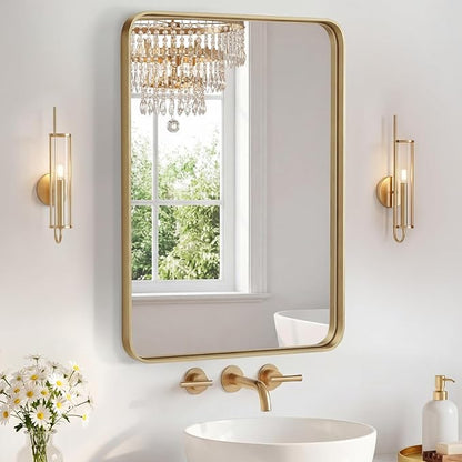 OLIXIS Bathroom Mirror for Over Sink, 30x22 Inch Wall Mount Mirror, Gold | Rounded Rectangle Mirror with Matte Metal Framed, Modern Wall Vanity Mirror for Home Decor, Living Room