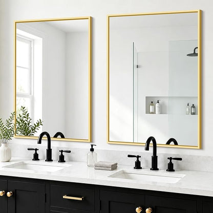 Bathroom Mirror for Wall, 2 Pack 36"x24" Gold Vanity Mirror | Sturdy Rectangular Metal Frame, HD Tempered Glass, Hangs Horizontally or Vertically in Bedroom, Living Room, Entryway