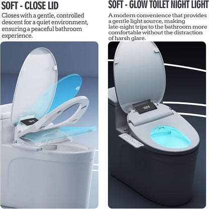 WLJBIDET Toilet Seat Bidet with Warm Water and Drying, O50MR - Round | Dual-Position Control, Remote, Multiple Cleaning Modes, Adjustable Temperature, Soft Close Lid, LED Display, Nightlight