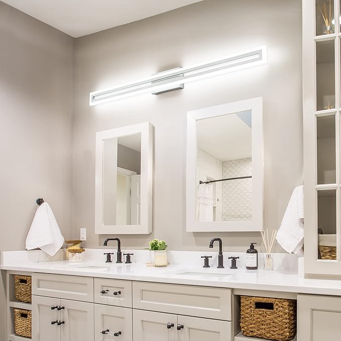 SOLFART Bathroom Vanity Light Fixtures 48 Inch Led Brushed Nickel Bathroom Light Fixtures 6000K
