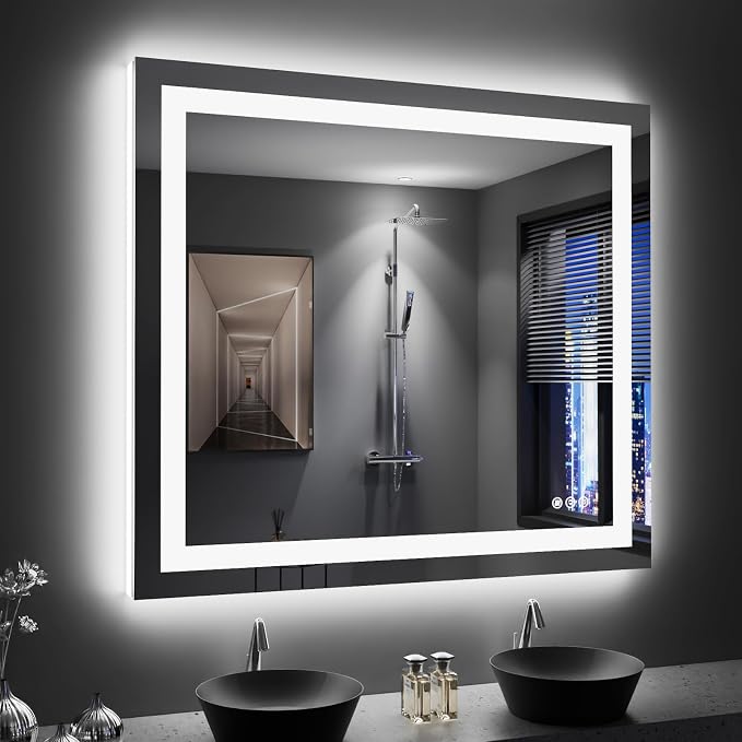 LOAAO 40"X36" LED Bathroom Mirror with Lights, UL Listed | Anti-Fog, Dimmable, 3 Color Temperature, Backlit + Front Lit, Memory Function, Tempered Glass