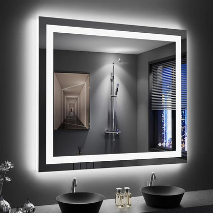 LOAAO 40"X36" LED Bathroom Mirror with Lights, UL Listed | Anti-Fog, Dimmable, 3 Color Temperature, Backlit + Front Lit, Memory Function, Tempered Glass