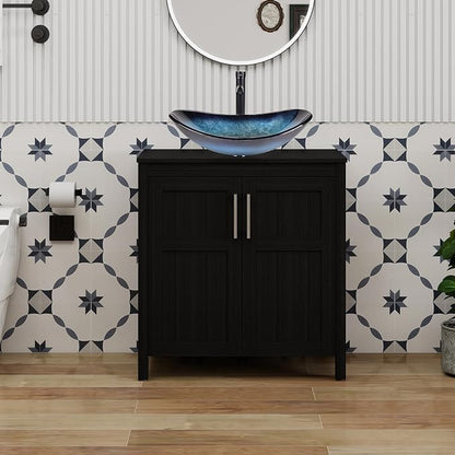 YOURLITE 30" Bathroom Vanity with Sink, Black Bathroom Vanity and Sink Combo with Faucet & Pop Up Drain Set,Traditional Vanity with Blue Glass Bowl Bathroom Sink