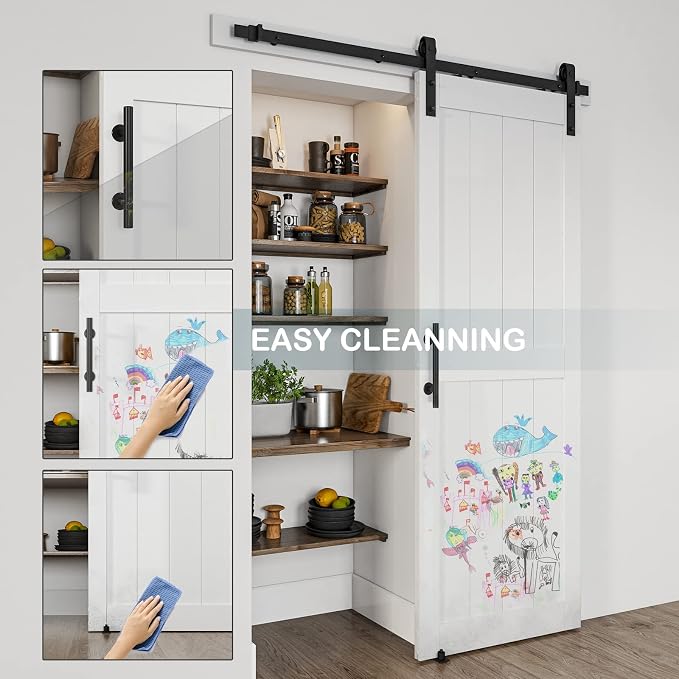 32''x84'' Sliding Barn Door with 6 Ft Barn Door Hardware Kit | Pre-Drilled Holes Easy Assembly - Include Installation Manual, Water-Proof PVC Surface, H-Frame, White
