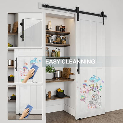32''x84'' Sliding Barn Door with 6 Ft Barn Door Hardware Kit | Pre-Drilled Holes Easy Assembly - Include Installation Manual, Water-Proof PVC Surface, H-Frame, White