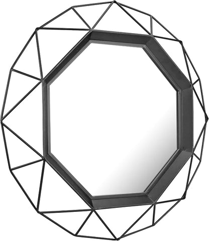 Stonebriar Decorative Black 28.3" Geometric Metal Wire Frame Hanging Wall Mirror with Mounting Brackets, Modern Decor for the Living Room, Bedroom, Bathroom, Hallway, and Entryway