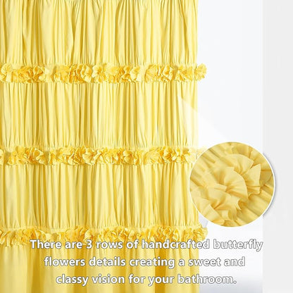 Homechoice Decor Bright Yellow Shower Curtain with 12 Buttonholes | Vintage Handcrafted Bow Tie Bath Curtain for Master Bathroom, Ruched Microfiber Bathroom Curtain, 72" W x 72" H (LQ-10)