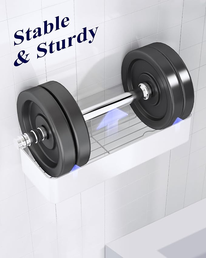 Kitsure Shower Caddy Adhesive, Stylish Shower Organizer, Large, White | 2 Pack Shower Shelf for Inside Shower, 100% Rustproof Metal Shelves, No-Drill Bathroom Organizers and Storage