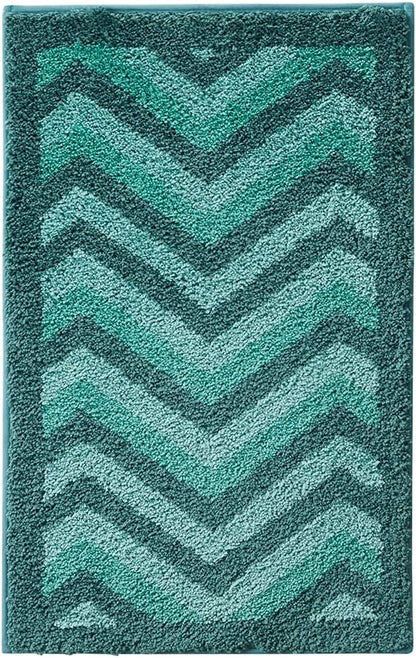 Hearth & Harbor Bathroom Rugs, Shaggy Plush Bath Mat, Ultra Soft Non Slip Backing Rubber, Chevron Design Bath Rug, Green, 20 x 32 Inch