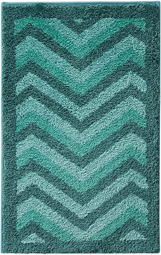 Hearth & Harbor Bathroom Rugs, Shaggy Plush Bath Mat, Ultra Soft Non Slip Backing Rubber, Chevron Design Bath Rug, Green, 2 Piece Set