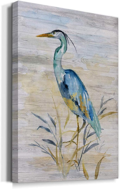 Renditions Gallery Animal Canvas Wall Art Paintings for Wall Decorations Blue Resting Heron Abstract Nature Wall Hanging Artwork Prints for Bedroom Living Room Office Kitchen - 24"x36" LT02
