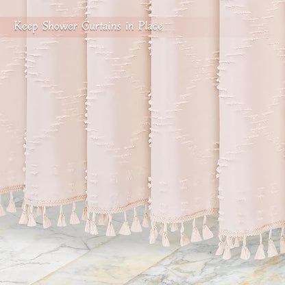 Light Pink Boho Fabric Shower Curtain with Tassel 72x78, Tufted Textured | Modern Farmhouse Curtain for Bathroom, Long Bathroom Curtain, Minimalist Decor, Waterproof