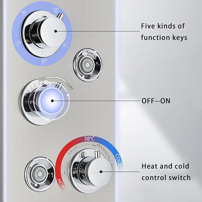 AlenArt Shower Panel LED Shower Tower System with Rainfall Waterfall Shower Head, 4 Body Massage Jets,Hand Shower Sprayer and Tub Spout Stainless Steel, Brushed Nickel