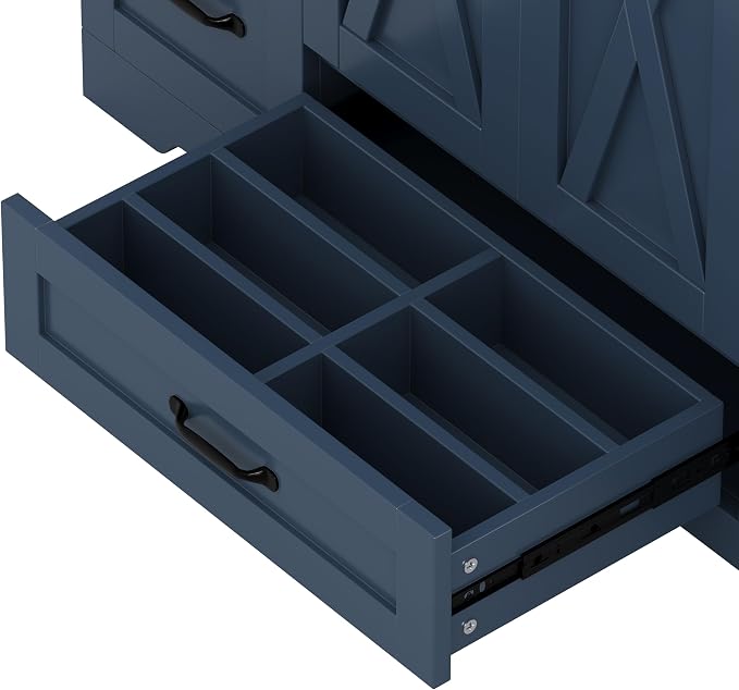 48" Bathroom Vanity with Sink, Freestanding Bathroom Cabinet | Ceramic Top & Backsplash, 7 Storage Drawers, X-Shaped Doors, Adjustable Shelving, Door Storage and Towel Bar, Navy Blue