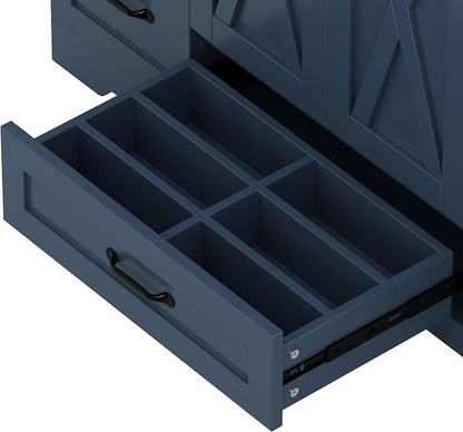 48" Bathroom Vanity with Sink, Freestanding Bathroom Cabinet | Ceramic Top & Backsplash, 7 Storage Drawers, X-Shaped Doors, Adjustable Shelving, Door Storage and Towel Bar, Navy Blue