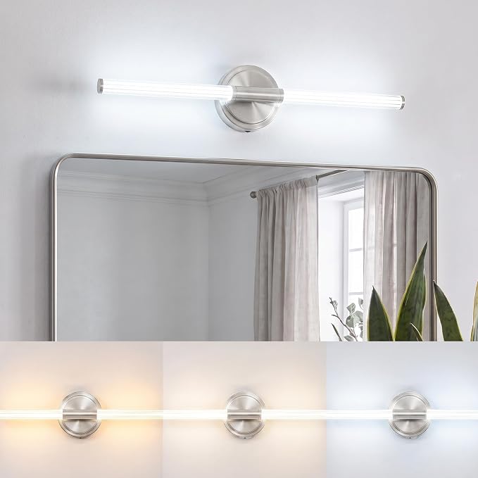 URSOLA 24" Modern LED Bathroom Light Fixtures, Brushed Nickel 3CCT Dimmable Bathroom Vanity Light Over Mirror, Bathroom Vanity Bath Bar Lights with 360° Removable Acrylic Light Tube