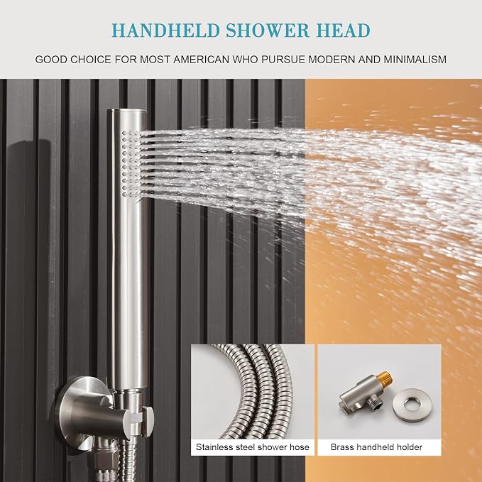 Brushed Nickel Shower Faucet Set- Rainfall Shower System Has 12 Inch Rain Shower Head with Handheld Sprayer and Brass Valve for Bathroom Shower Fixtures