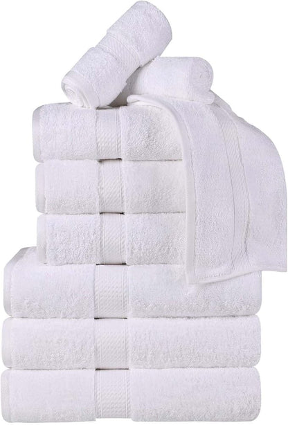 Superior Egyptian Cotton 800 GSM Plush & Absorbent, 9 Piece Set, White | Quick Dry, Soft Luxury Towel Set, Bath Essentials, Guest Bath, Spa, 3 Bath, 3 Hand, 3 Face Towel, Madeline Towels
