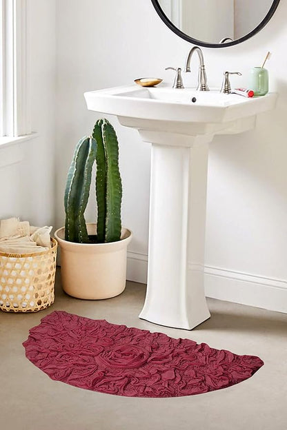 Home Weavers Bell Flower Collection 100% Cotton Tufted Bath Rugs, Extra Soft and Absorbent Bath Rugs, Non-Slip Bath Mats, Machine Washable, Bath Mats for Bathroom Floor and Tub, 17"x30" Slice Rug, Red