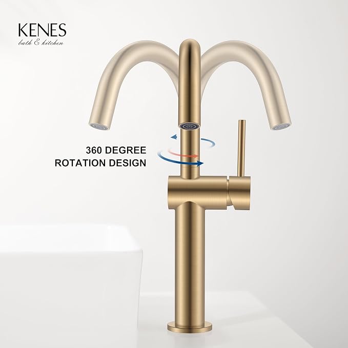 Champagne Bronze Vessel Sink Faucet, 1 Handle Tall Bathroom Faucet | Vessel Bowl Faucet with Pop Up Drain & Supply Lines, Lead-Free cUPC & NSF Certified, 1 Hole Faucet for Vanity RV Restroom