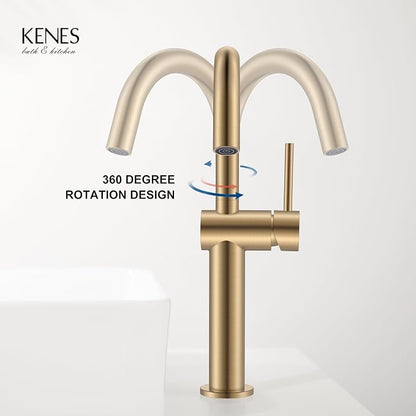 Champagne Bronze Vessel Sink Faucet, 1 Handle Tall Bathroom Faucet | Vessel Bowl Faucet with Pop Up Drain & Supply Lines, Lead-Free cUPC & NSF Certified, 1 Hole Faucet for Vanity RV Restroom