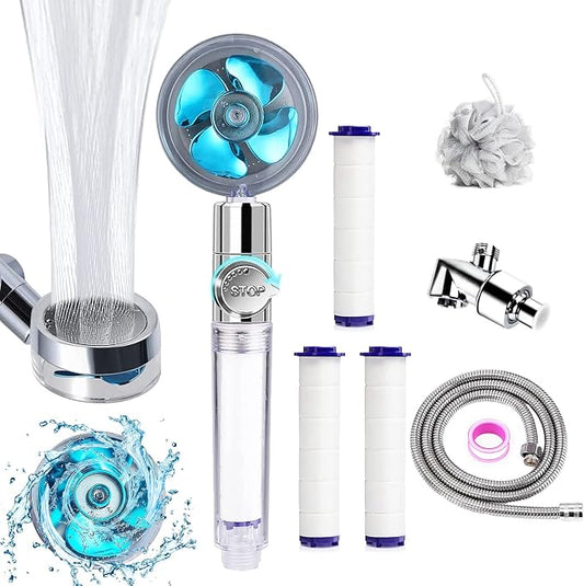 Handheld High Pressure Turbo Shower Head, 360° Rotatable Detachable Filtered Shower Head for Hard Water, Easy to Install
