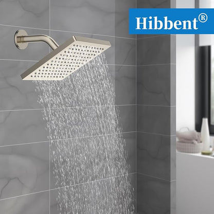 Hibbent cUPC Certified Thickness Metal 8'' Rain Shower Head, Brushed Nickel | High Pressure Shower Head, Bathroom Waterfall Shower Heads, High Flow Fixed Showerheads with Adjustable Brass Ball Joint