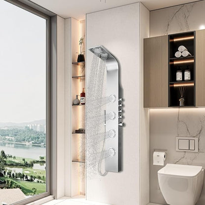 Blue Ocean 63" Stainless Steel SPS8863 Thermostatic Shower Panel Tower System vwith Rainfall Shower Head, Body Nozzles, and Handheld Shower Head, Shower Column