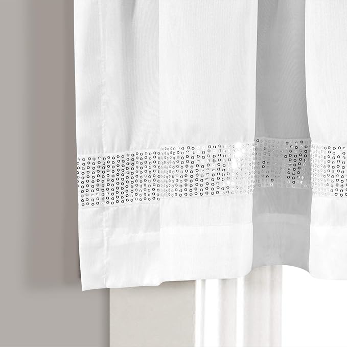 Lush Decor Night Sky Valance Curtain Single, 84"W x 18"L White & Silver - Extra Wide Curtains - Kitchen Curtains Valances For Windows - Bathroom Curtain