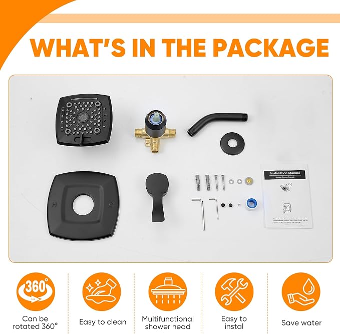 Black Shower Head And Faucet Set Complete With Valve Shower Fixtures With 6 Inch High Pressure Rain Shower Head Trim kit Regaderas Para bBaño Modernas