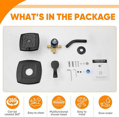 Black Shower Head And Faucet Set Complete With Valve Shower Fixtures With 6 Inch High Pressure Rain Shower Head Trim kit Regaderas Para bBaño Modernas